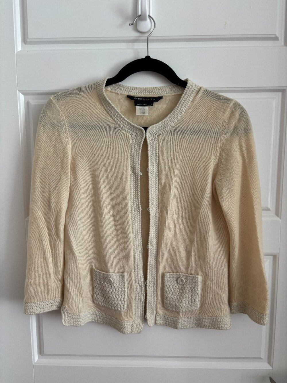 BCBGMAXAZRIA Cream Crochet-Trim Cardigan